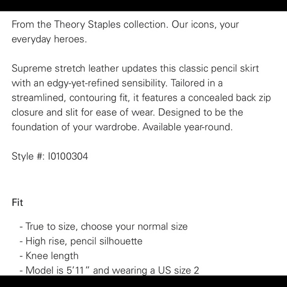 Theory chestnut skinny leather pencil skirt